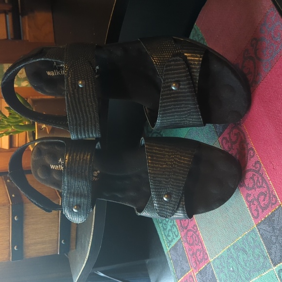 Walking Cradles Karen sandals leather black silver metallic Women's 9 N NEW NIB - Picture 3 of 10